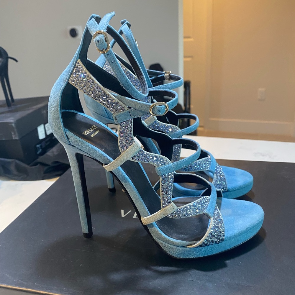 Versace blue crystal heels